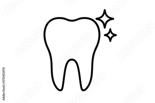 Healthy clean tooth with sparkle icon. Dental care and hygiene symbol. Dentistry concept for clinic logo or web. Minimalist line art vector illustration for oral health.