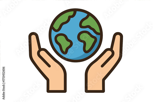 Hands holding Earth globe. Save the planet concept. World environment day. Ecology and conservation metaphor. Global care, peace and support symbol. Sustainability icon.