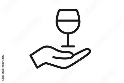 Hand with wine glass icon. Concept for serving, tasting, sommelier, winery, bar and restaurant. Vector for celebration, party, menu, logo, web, app, and graphic design.