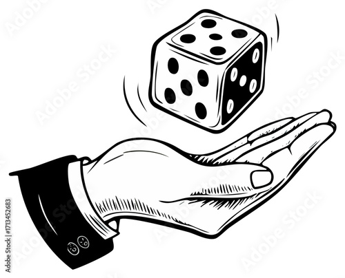 Dice Rolling Over Hand in Suit Sleeve Illustration