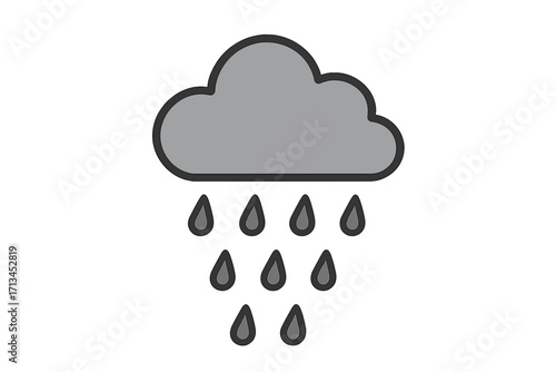 Rain cloud icon, minimalist weather symbol. Vector illustration of a grey cloud with raindrops. Flat linear design for web, apps, forecast, and climate concepts. Simple.