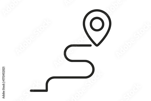 Route and map pin line icon. Concept of destination, journey, and navigation. Location marker for gps. Path, direction, and travel symbol. Simple vector outline graphic.