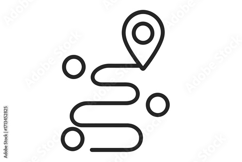 Route with destination map pin and waypoints. Navigation path concept. GPS journey and travel itinerary. Location tracking icon. Line art vector for logistics and direction.