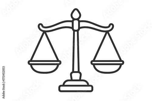Scales of justice line icon. Law, legal system concept. Symbol of balance, equality, fairness, judgment. Court, lawyer, verdict sign. Vector outline illustration for design.