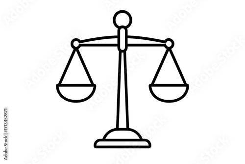 Scales of justice icon. Law and legal concept. Symbol of balance, equality, and fairness. Court, lawyer, and judge emblem. Simple line art vector illustration for design.