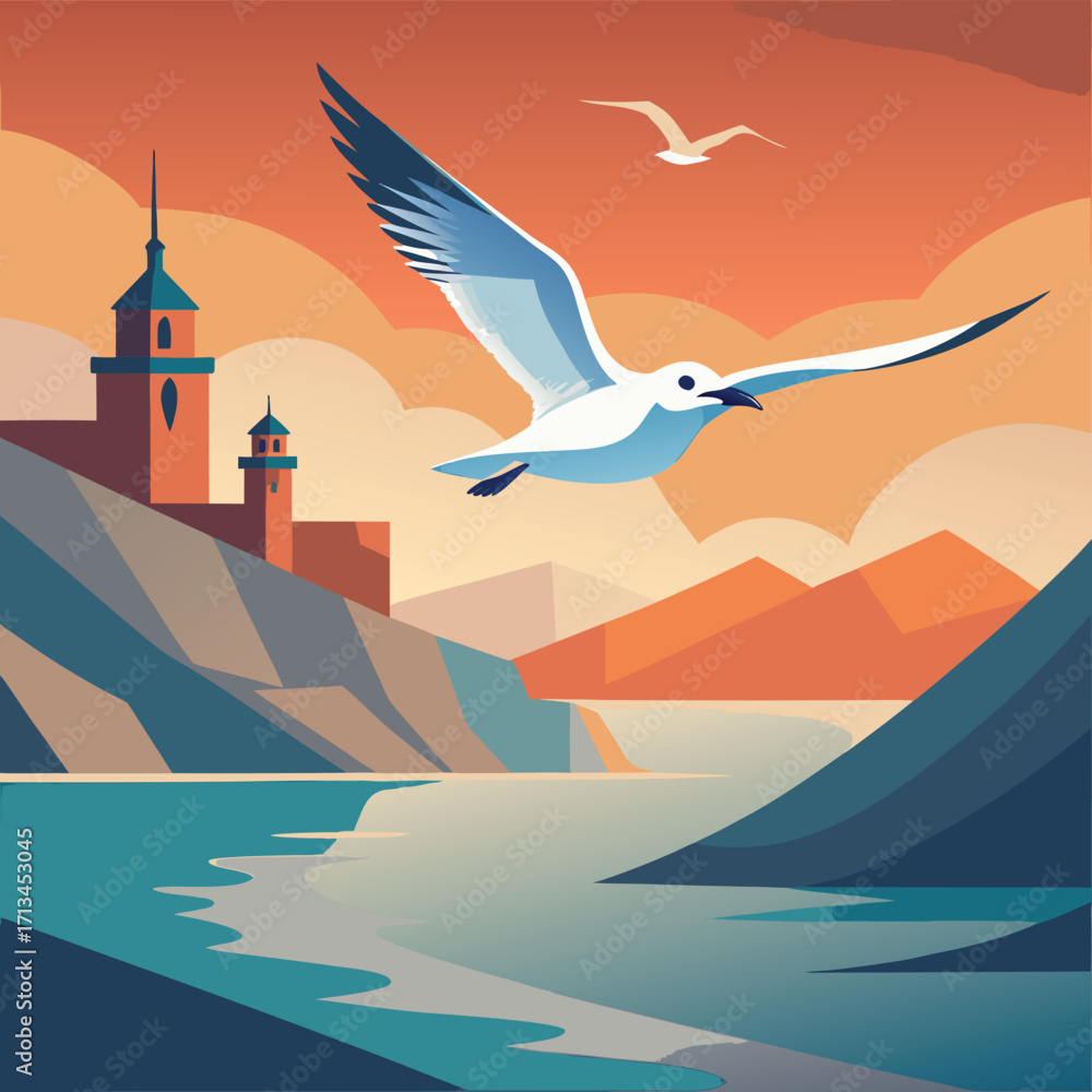 Fototapeta premium seagull flying over the ocean