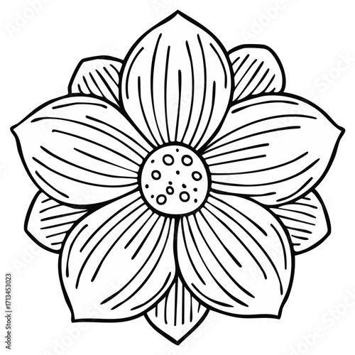Outline Drawing of a Stylized Flower with Petals and Stamens