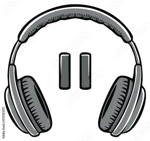 Grey over ear headphones with a pause symbol representing a music break