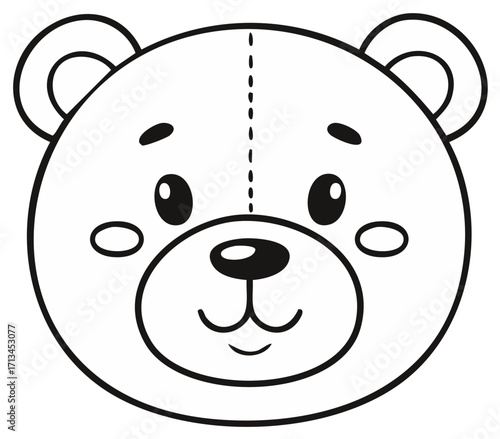 Cute teddy bear face illustration, cartoon animal head outline, simple black and white graphic for kids