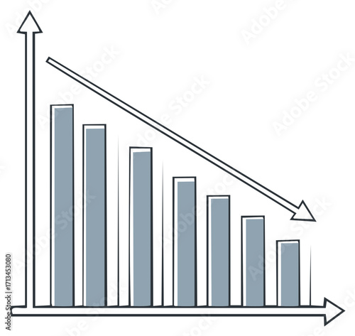 Downward trend illustration with a graph showing business decrease and a falling arrow for economy