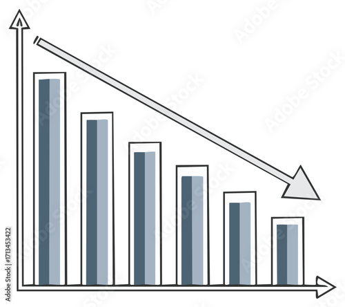 Bar chart graphic with decreasing columns and a long arrow pointing down symbolizing market decline.