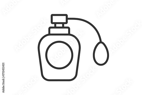 Vintage perfume bottle with atomizer pump spray icon. Line art vector illustration for beauty, fashion, and cosmetic concepts. Retro fragrance and scent symbol for web or print.