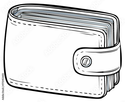 Illustrated full wallet with snap closure showing financial security and personal budgeting