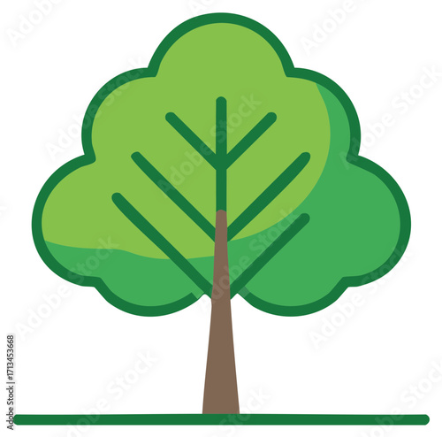 Stylized green tree with brown trunk and distinct leaf shape illustration
