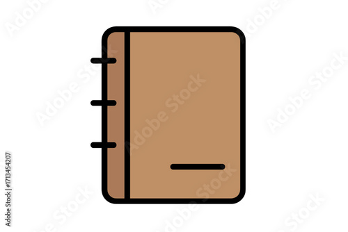 Notebook icon vector concept. Journal or diary symbol. Filled outline pictogram for web, graphic design, apps. School and office stationery. Education, study, writing, notes.
