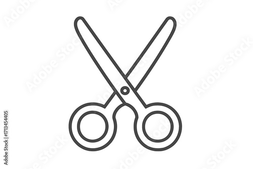 Scissors outline linear symbol. Simple cutting tool icon for graphic and web design, apps, adverts, cards. Vector shears illustration for hairdresser, tailor, craft, or DIY projects.