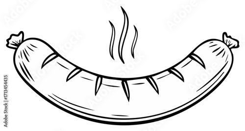 Grilled Sausage with Steam Illustration Line Art Vector Hot Dog Cooked Food Meal Recipe BBQ Delicious Cuisine