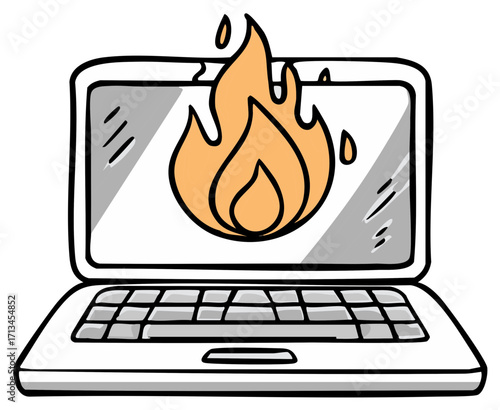 Cartoon style laptop on fire