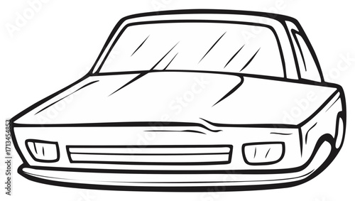 Line art illustration of a vintage car frontal view. Outline of classic automobile.