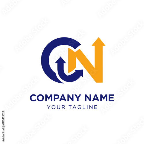 Free Download Modern logo design featuring stylized blue 'G' and orange 'N' letters with upward arrows, representing growth and progress for a company. - GFXLoad
