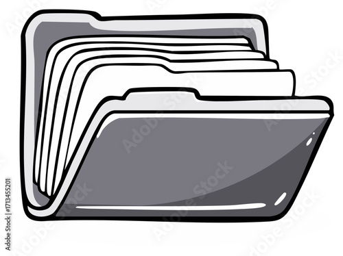 Illustration of a Grey File Folder with Paper Documents inside for Organizing Information