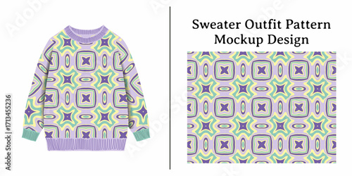 A visually appealing sweater outfit pattern mockup design showcasing a detailed geometric knit. This presentation highlights the intricate details and creative arrangement of the textile.