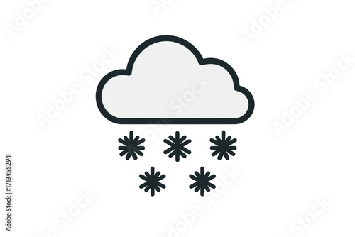 Weather forecast snow icon. Simple cloud with snowflakes vector. Concept of winter, cold, snowfall, frost, blizzard, season. Minimalist outline symbol for app and web design.