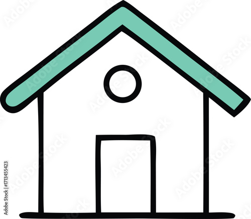 Simple hand-drawn house icon with teal roof and minimalist design perfect for real estate or housing projects