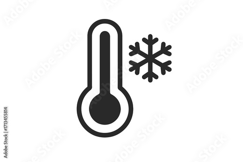 Thermometer with snowflake icon showing cold weather and freezing temperature. Minimalist linear vector illustration. Winter forecast, climate, meteorology, frost sign concept.