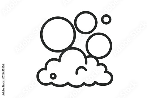 Soap foam bubbles vector line icon. Suds and lather for cleaning, washing, laundry, or shampoo concept. Simple black and white cartoon illustration for apps or graphics.