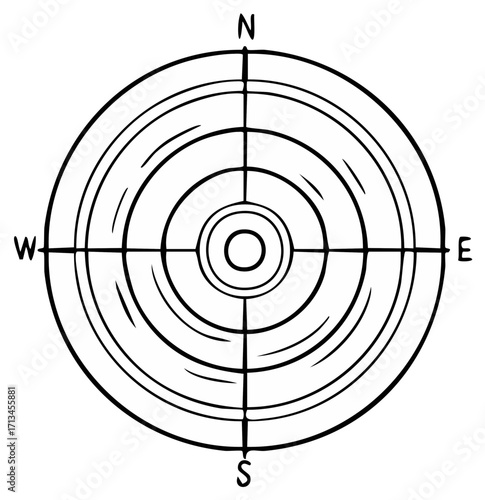 Hand Drawn Compass Rose Navigational Guide Doodle Element Illustration