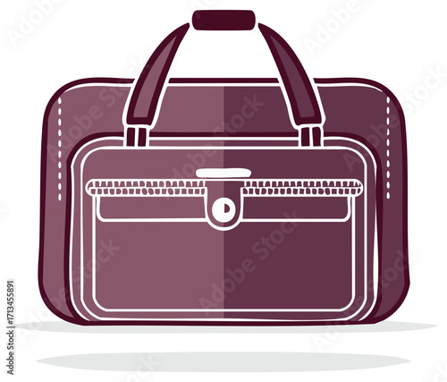 Plum duffel bag with front pocket and carrying handles vector graphic