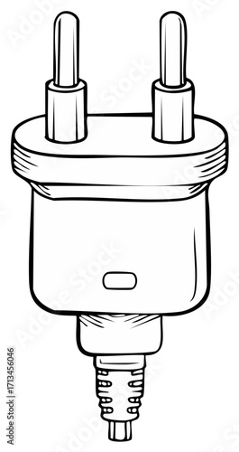 Illustration Depicting European Power Plug Featuring Two Round Prongs for Electricity Connection Graphic Resource