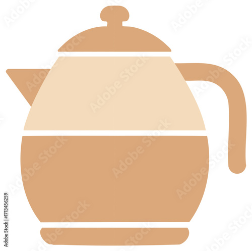 Minimalist vector illustration of a teapot or coffee pot in earth tones, kitchen utensil icon for brewing drinks