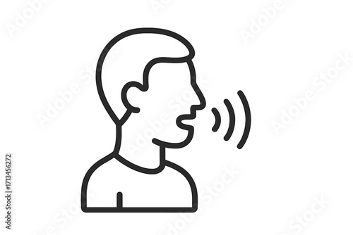 Speaking person line icon. Voice command and communication concept. Simple human head profile talking. Sound wave symbol. Speech and talk sign for web and app ui. Vector.
