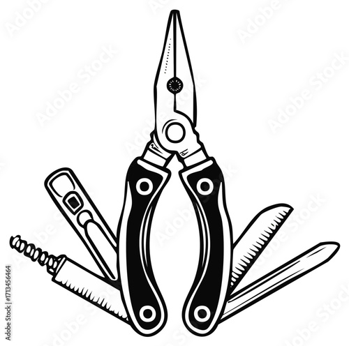 Black and White Illustration of a Multi-Tool