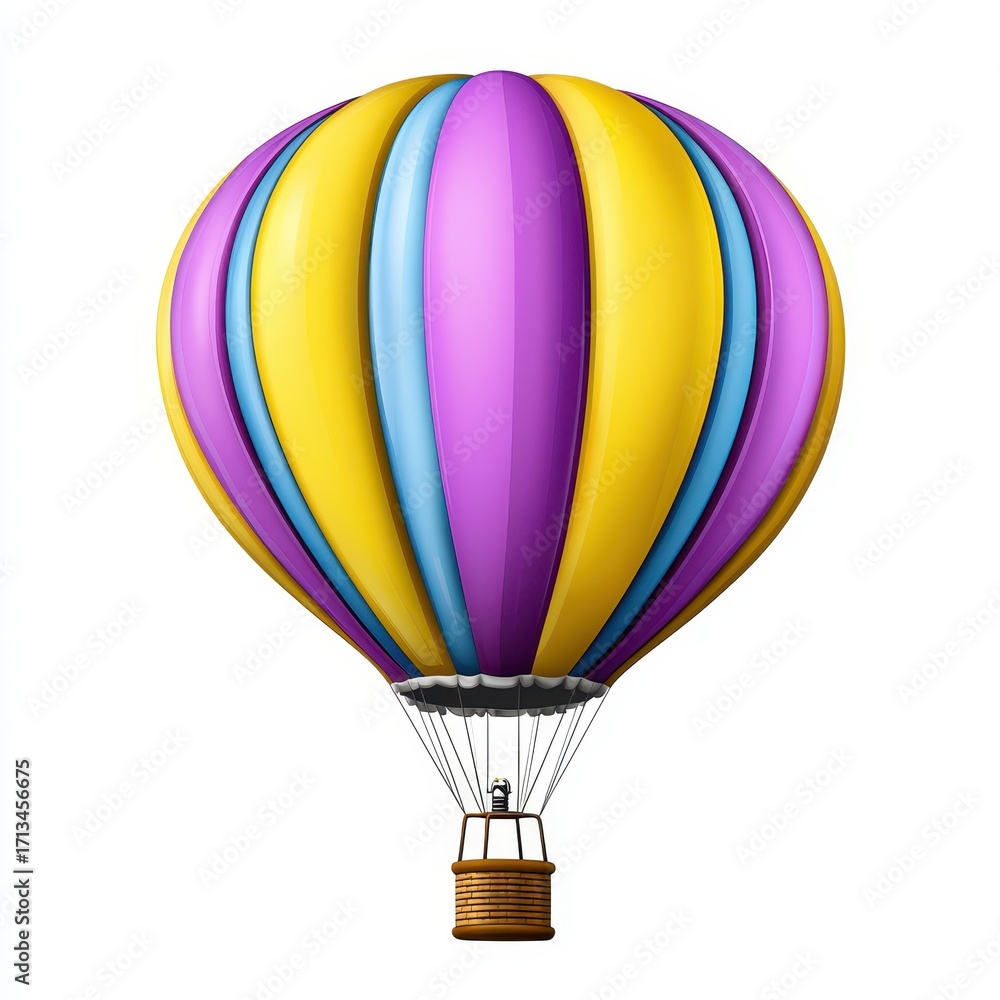 Fototapeta premium Colorful Striped Hot Air Balloon Illustration on White