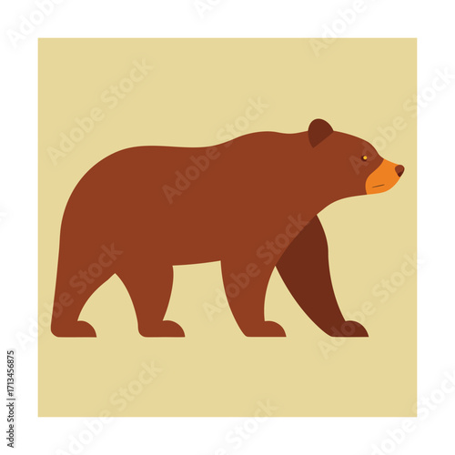 Brown Bear Walking Side View Flat Illustration grizzly bear
