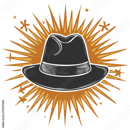Classic fedora hat with a radiant sunburst and starbursts design