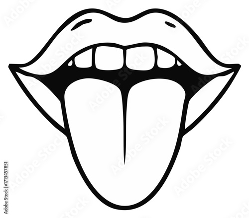 Outline illustration of mouth with tongue sticking out isolated