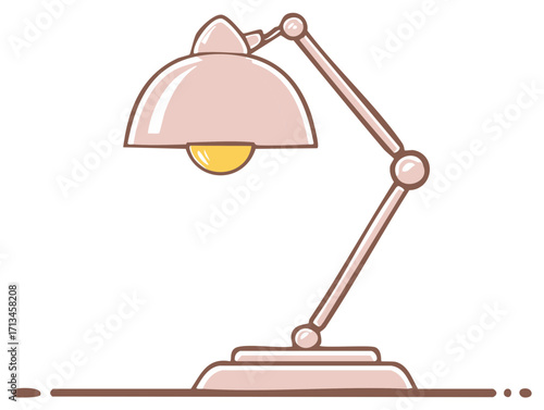 Cute cartoon style desk lamp with adjustable arm and warm yellow glow illustration