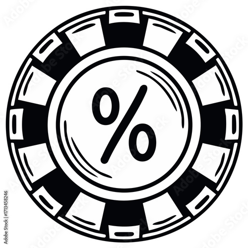 Stylized poker chip with percent symbol representing discounts sales and financial risk icon