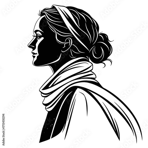 realistic woman standing silhouette with black fill on white background