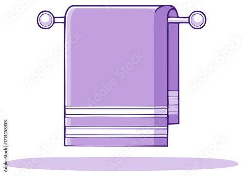 Lavender Terrycloth Towel Hanging on Rod for Bathroom or Spa Decor in Cartoon Style