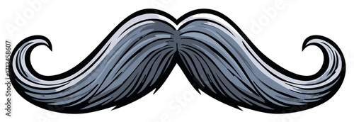 Detailed Gray Mustache Illustration Cartoon Style Mustache Decoration Isolated