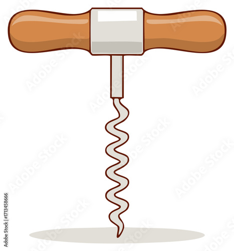 Classic Wood Handled Corkscrew for Wine Bottle Opening in Illustration