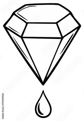 Black outline illustration of a precious diamond gem with a dripping liquid drop