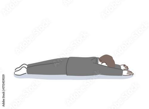 うつ伏せのスーツを着た男性のイラスト素材