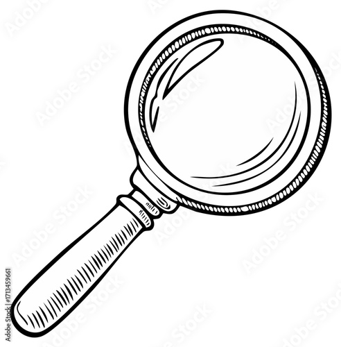 Handheld magnifying glass in a black and white sketch style for close examination