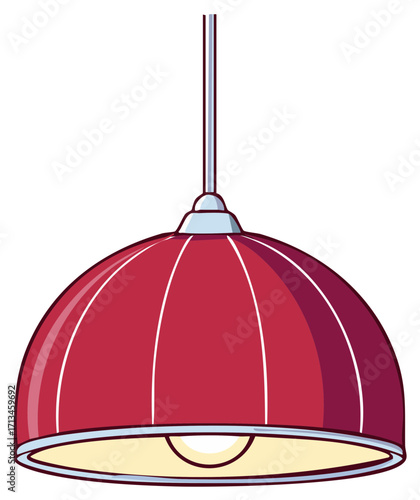 Vibrant Red Dome Pendant Lamp Light Fixture Home Interior Decor Illumination Vector Art